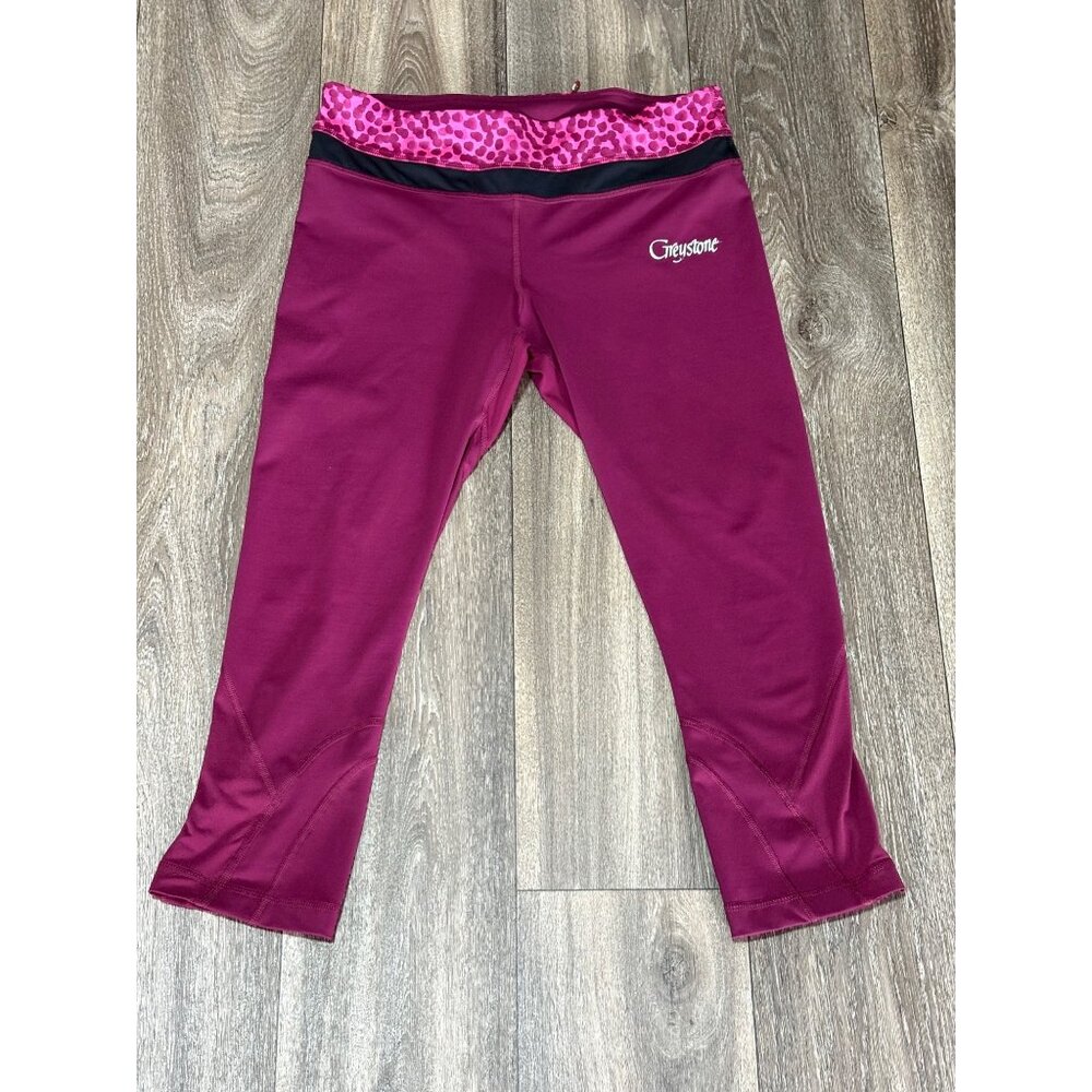 LULULEMON ATHLETIC CAPRI LEGGINGS PINK LEOPARD WAISTBAND POCKETS WOMENS 8